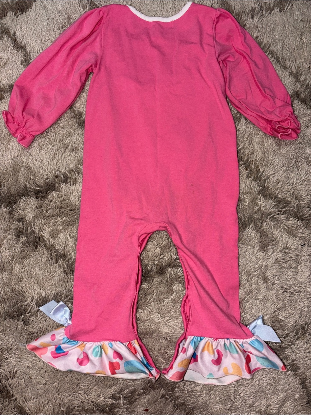 Bright Pink Ruffle Heart Footed One-Piece - Picture 2 of 4